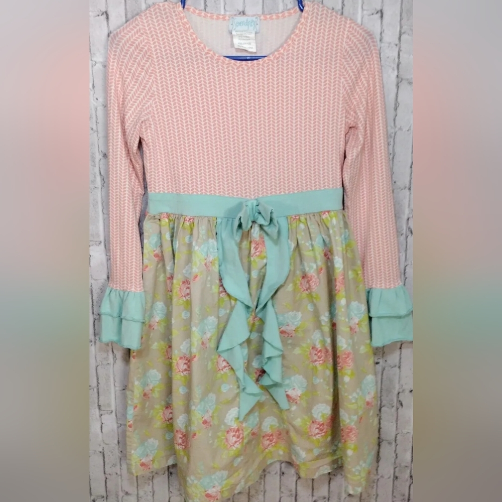 Shrimp & Grits Kids Serendipity Twirl Dress Floral Pink Turquoise Sz XXL (10-12)